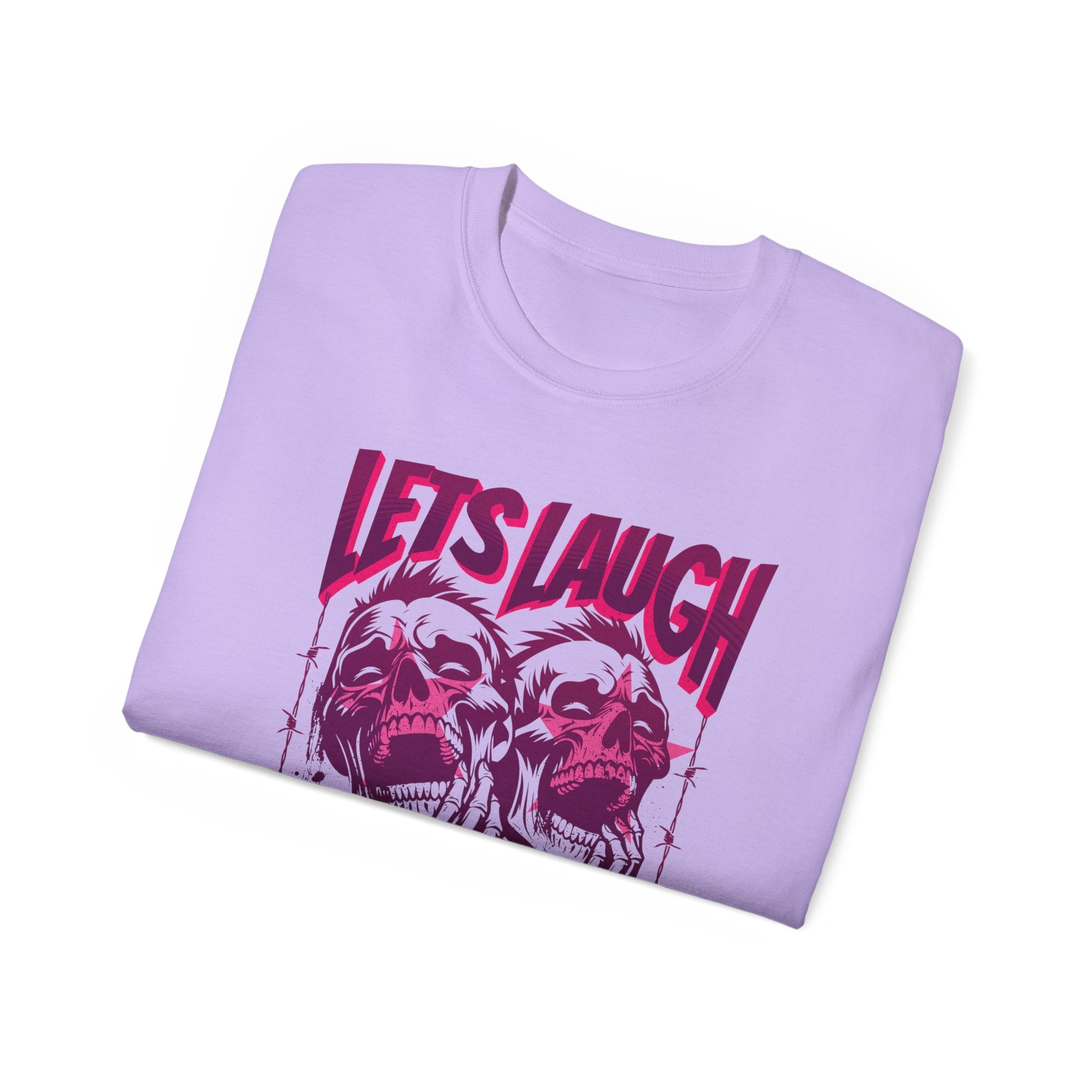 Let's Laugh After Life - Unisex Cotton Crew Tee (Front) - Damned Threads